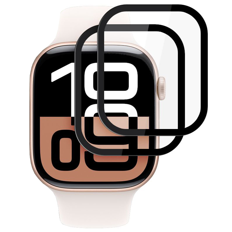 Szkło hybrydowe na ekran Hofi Hybrid Pro+ do Apple Watch 11 (42 mm)<br />Apple Watch 10 (42 mm), z czarną ramką. W zestawie znajdują się 2 sztuki.